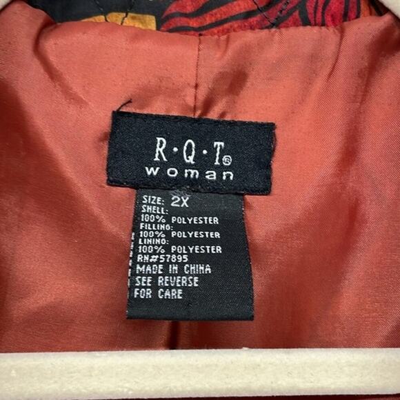 RQT Woman Orange Black Floral Quilted Design Full Zip Coat Size 2X - Picture 6 of 8